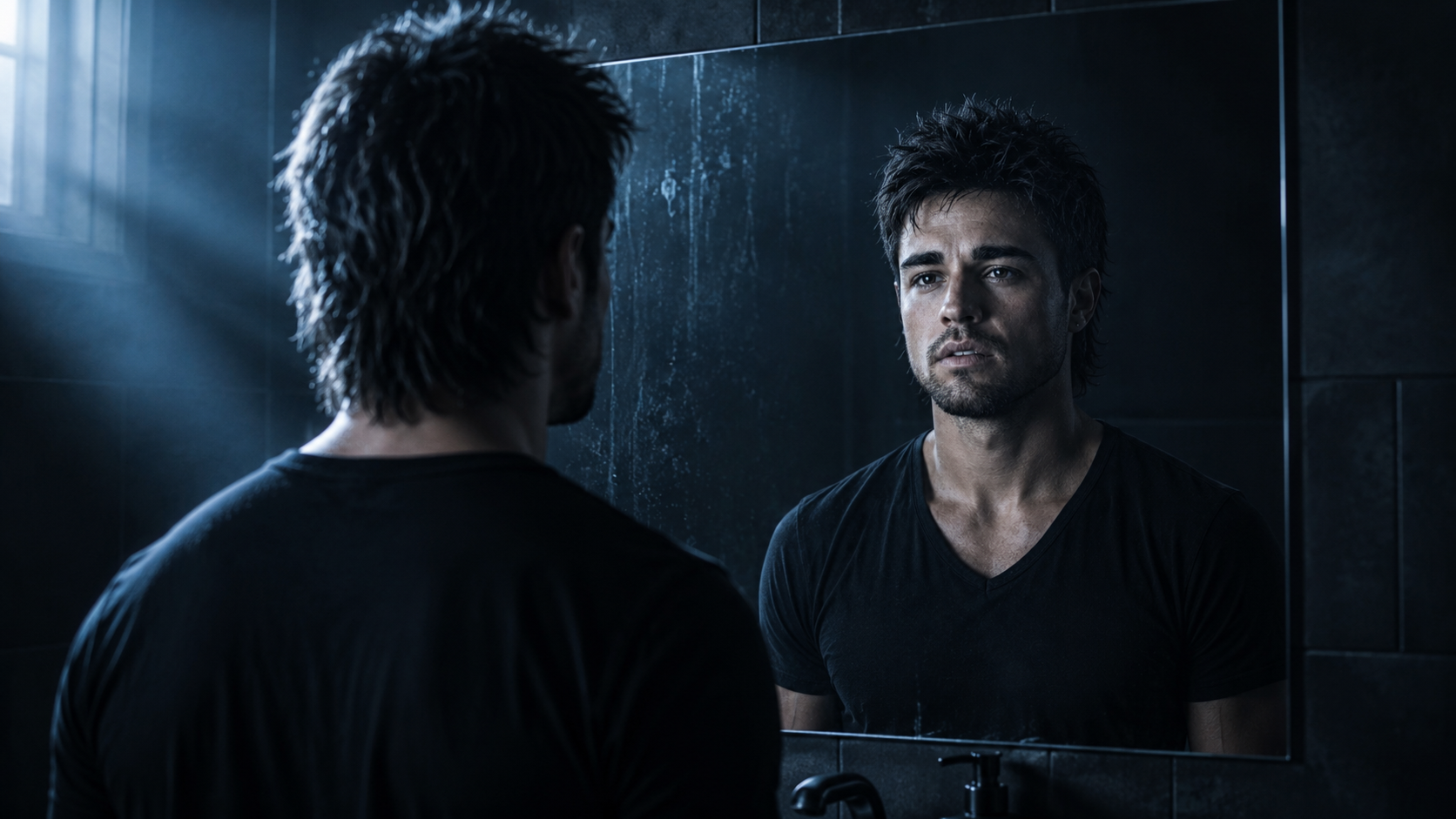 The mirror — facing what he tried to outrun